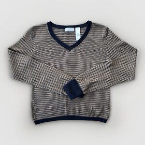 Liz Claiborne 100% Silk Sweater Navy/Gold Long Sleeve V-neck Women's Size Small